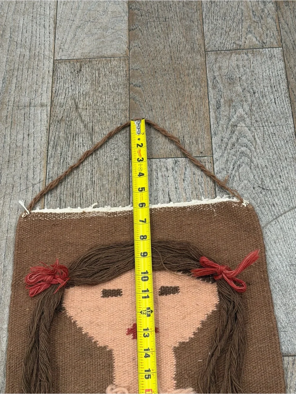 Vintage Romanian Folk Art Woven Wool Wall Hanging Tapestry MCM Kilim Girl 70s